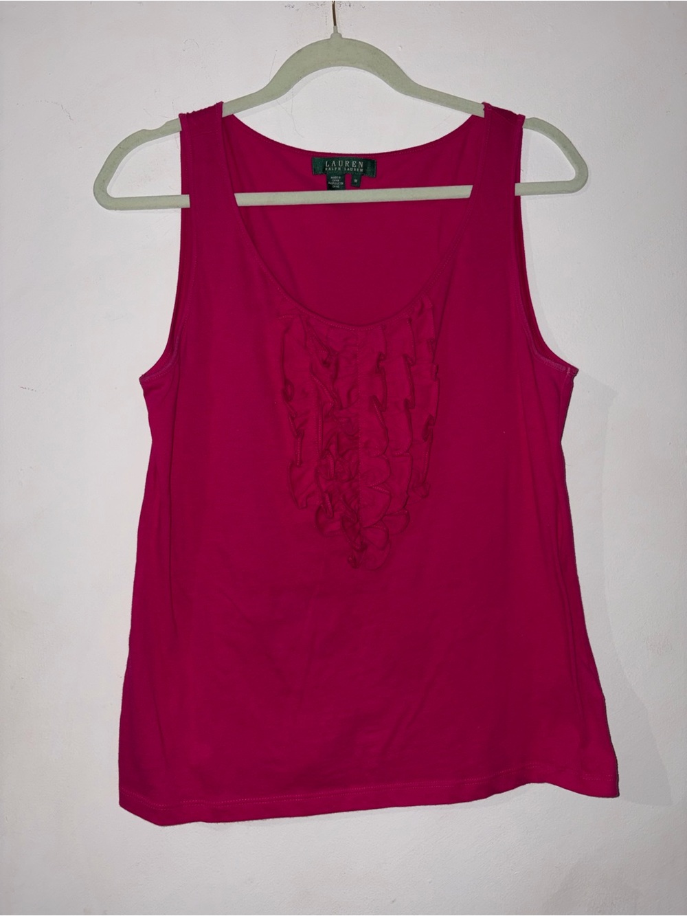 Ralph Lauren Magenta Ruffle Front Tank Top- 100% Cotton